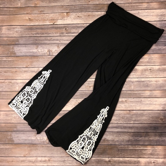 Pants - Crochet Lace Detail Palazzo Pants